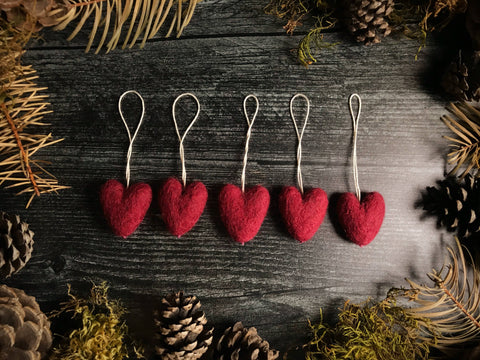 Felted Wool Mini Heart Ornament: Mountainbell Red